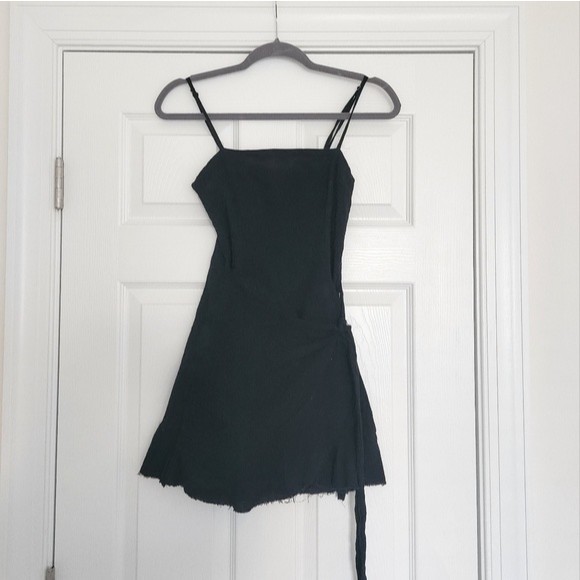 Princess Polly Dress Rosanna Wrap Mini Dress Black Cotton 4 - Picture 4 of 9